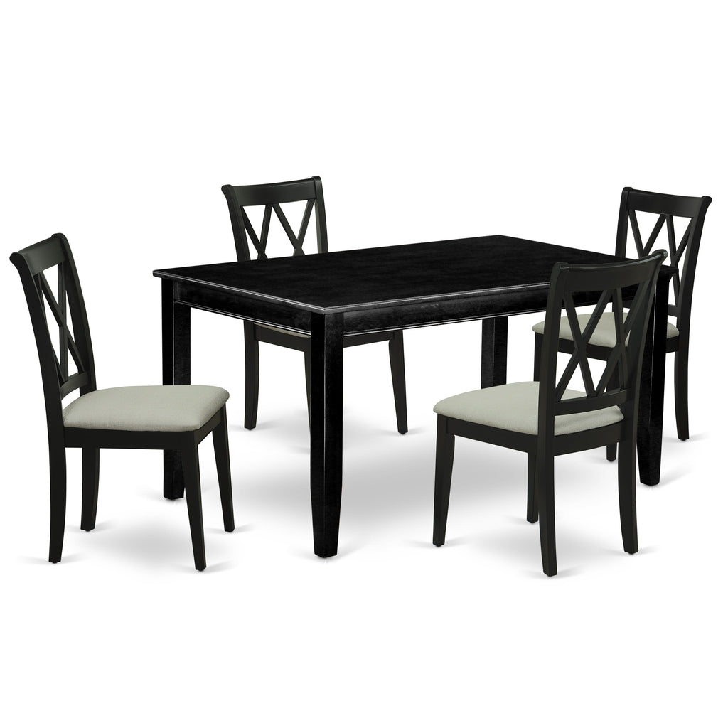 East West Furniture DUCL5-BLK-C 5 Piece Kitchen Table & Chairs Set Includes a Rectangle Dining Table and 4 Linen Fabric Dining Room Chairs, 36x60 Inch, Black
