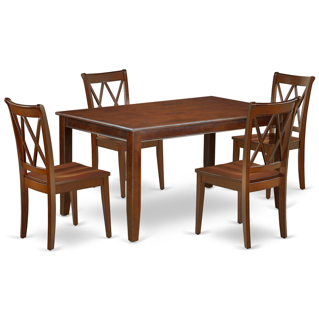 East West Furniture DUCL5-MAH-W 5 Piece Dining Room Furniture Set Includes a Rectangle Kitchen Table and 4 Dining Chairs