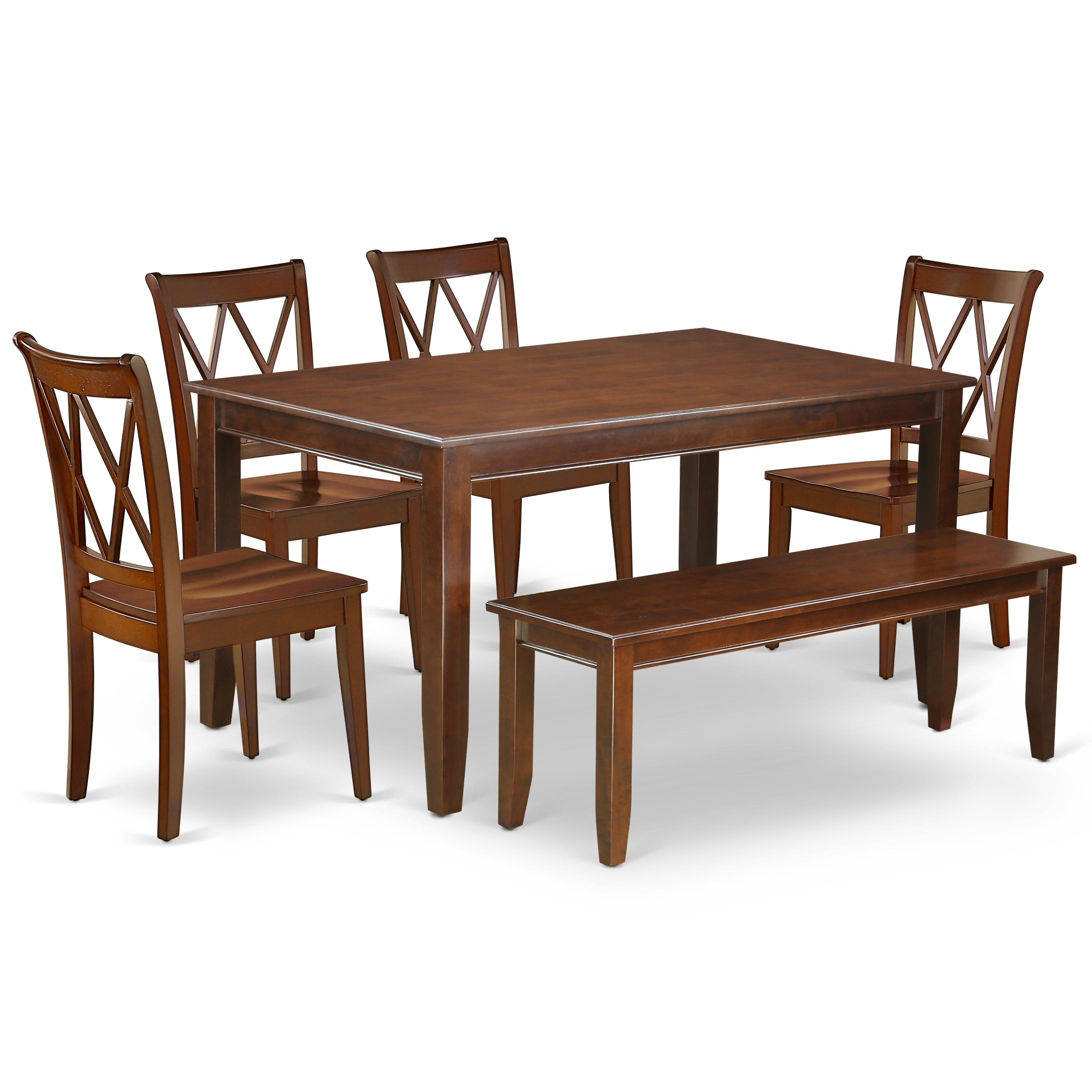 DUCL6-MAH-W 6PC Rectangular 60 inch Table and 4 Double X back Chairs plus 1 bench