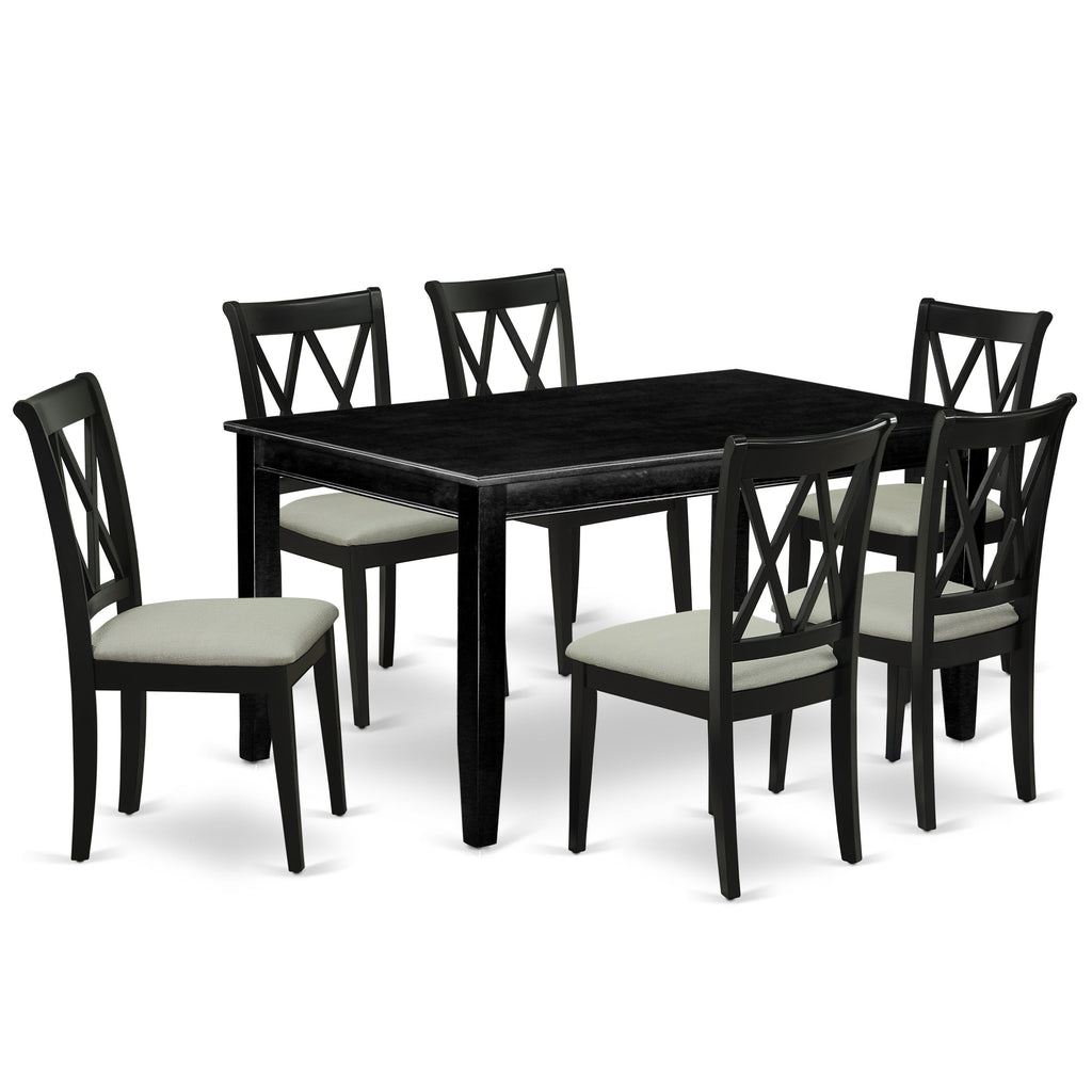 Juego de comedor East West Furniture DUCL7-BLK-C de 7 piezas compuesto por una mesa de comedor rectangular y 6 sillas tapizadas en tela de lino.