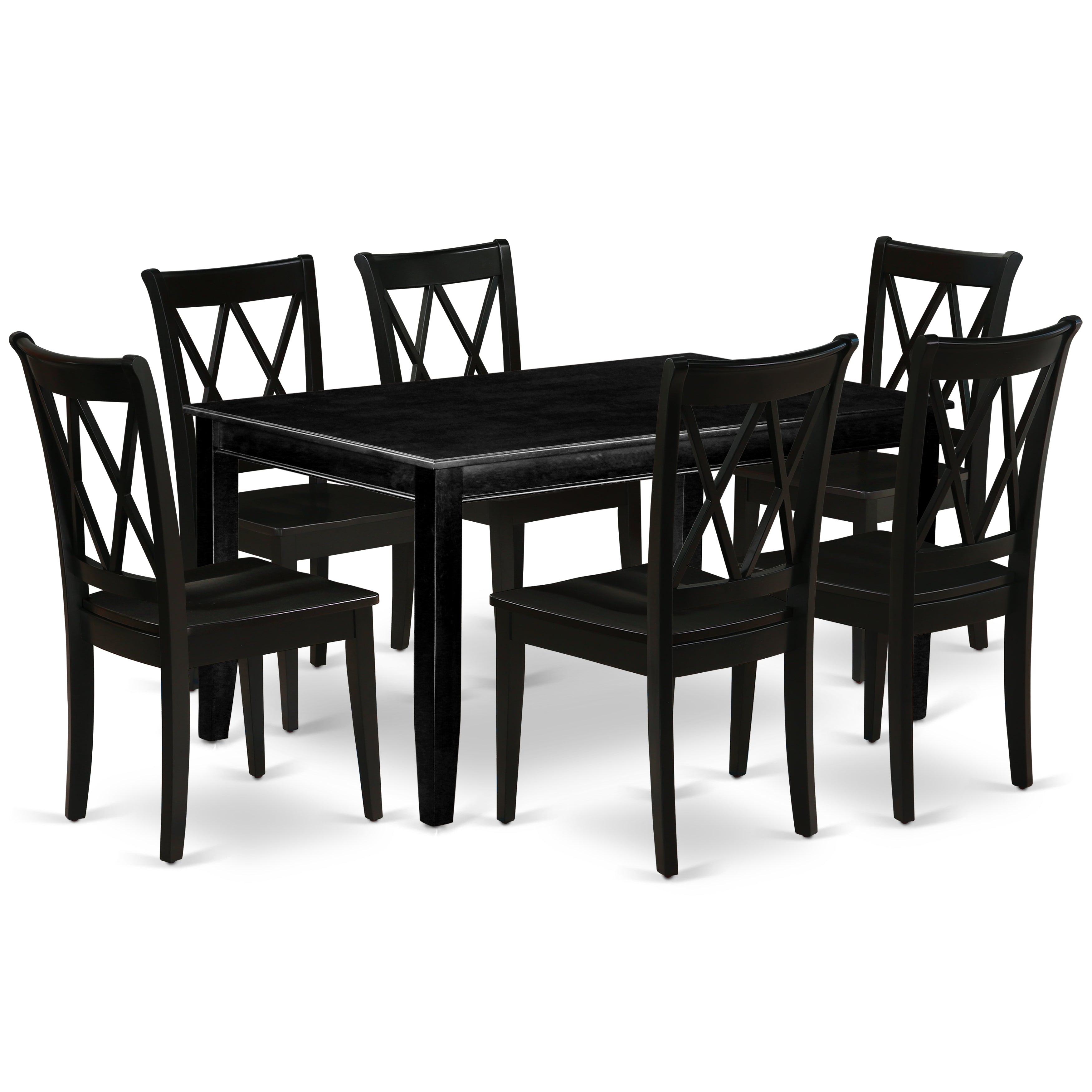Juego de mesa de comedor East West Furniture DUCL7-BLK-W de 7 piezas compuesto por una mesa de cocina rectangular y 6 sillas de comedor.