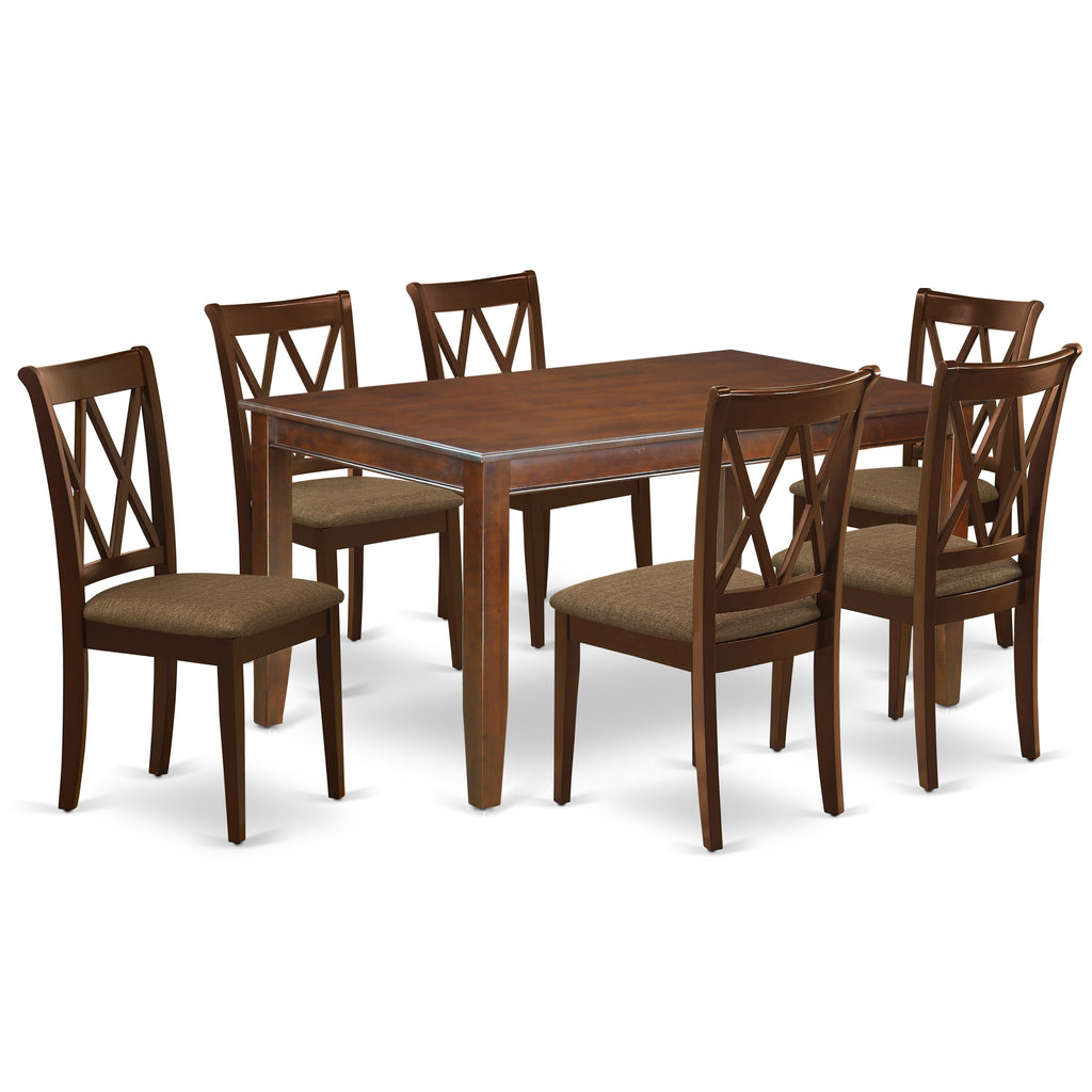 East West Furniture DUCL7-MAH-C 7 Piece Dining Set Consist of a Rectangle Dinner Table and 6 Linen Fabric Kitchen Dining Chairs