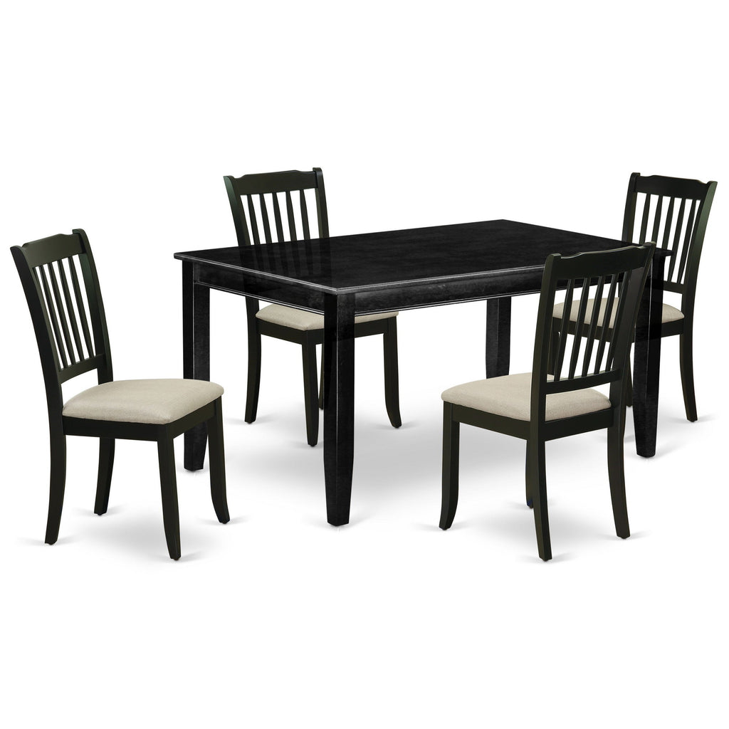 East West Furniture DUDA5-BLK-C 5 Piece Dining Room Furniture Set Includes a Rectangle Kitchen Table and 4 Linen Fabric Upholstered Dining Chairs