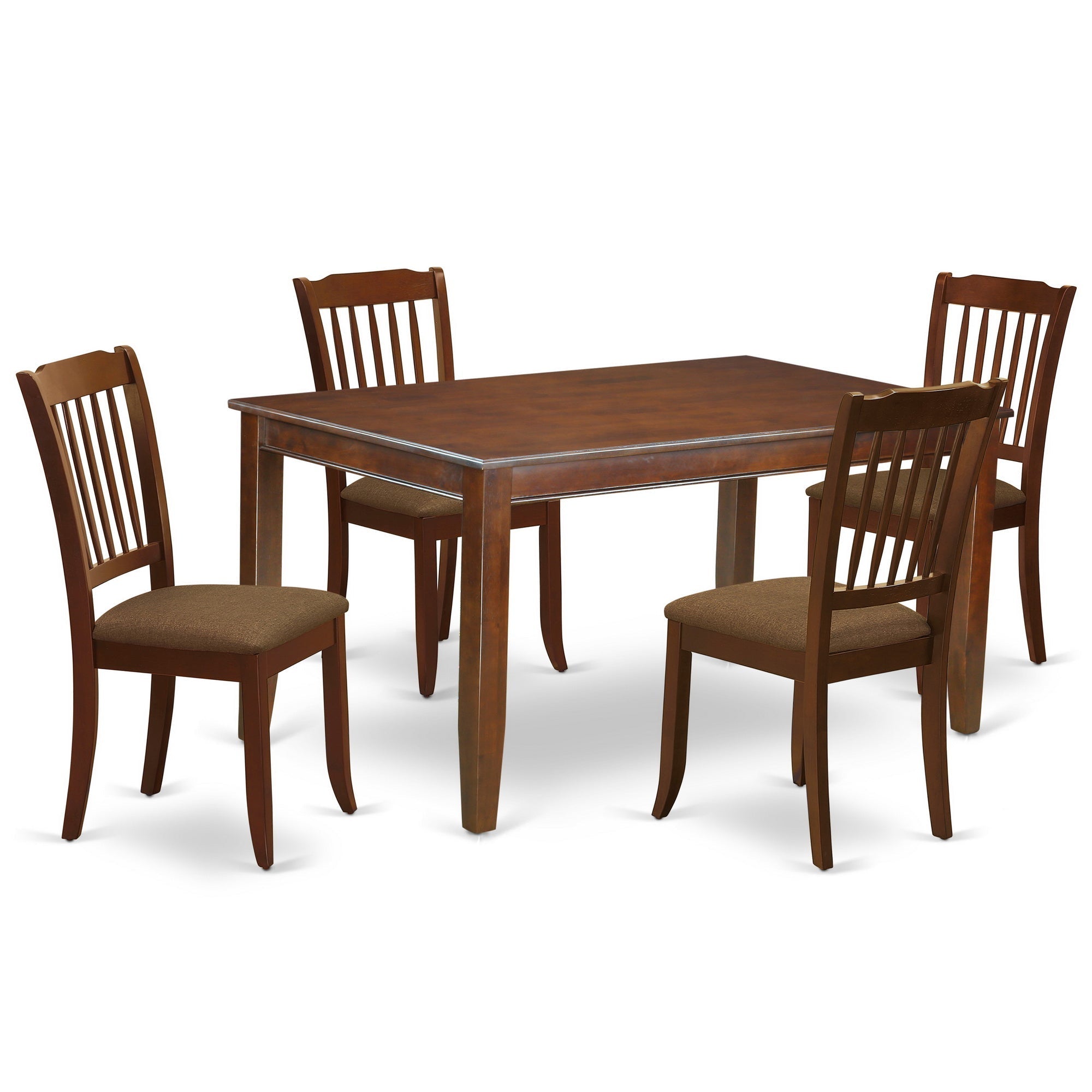 DUDA5-MAH-C 5Pc Dining Set Includes a Rectangle Dining Table and Four Vertical Slatted Linen seat Kitchen Chairs, Mahogany Finish