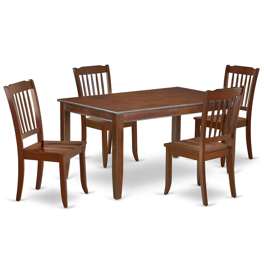 East West Furniture DUDA5-MAH-W 5 Piece Dinette Set for 4 Includes a Rectangle Dining Room Table and 4 Kitchen Dining Chairs