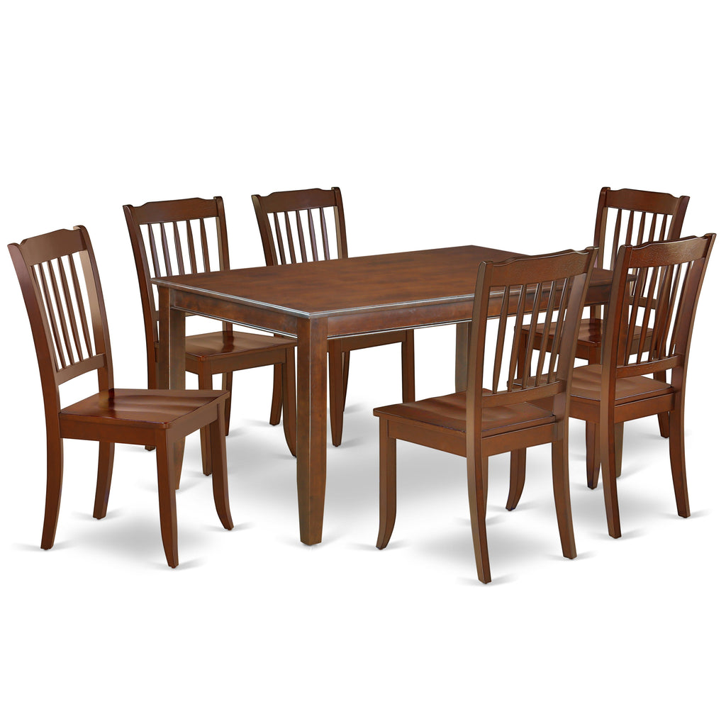 Juego de comedor de 7 piezas DUDA7-MAH-W de East West Furniture: mesa de cocina rectangular y 6 sillas de comedor.