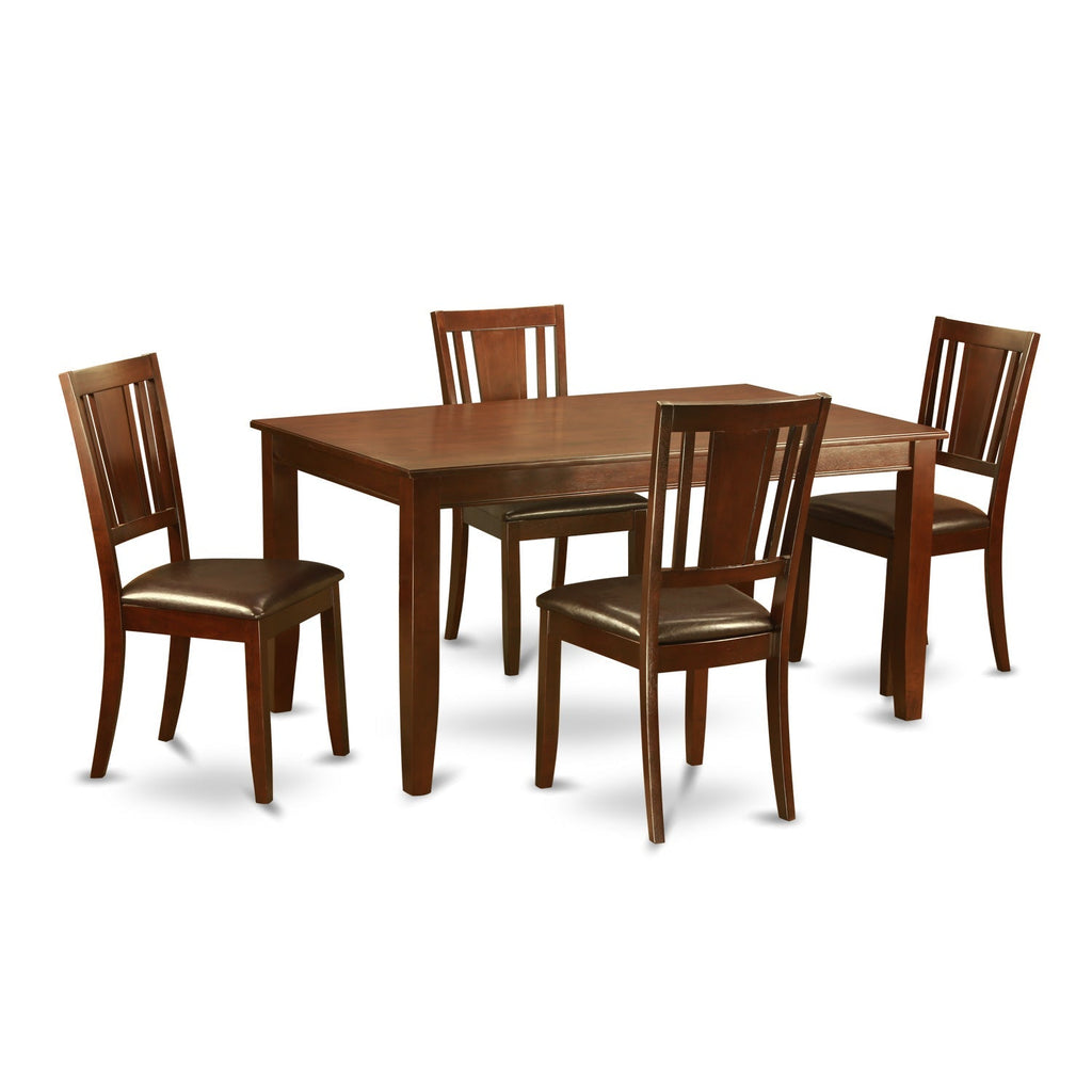 El juego de mesa de comedor de 5 piezas DUDL5-MAH-LC de East West Furniture incluye una mesa de cocina rectangular y 4 sillas de comedor tapizadas en piel sintética.