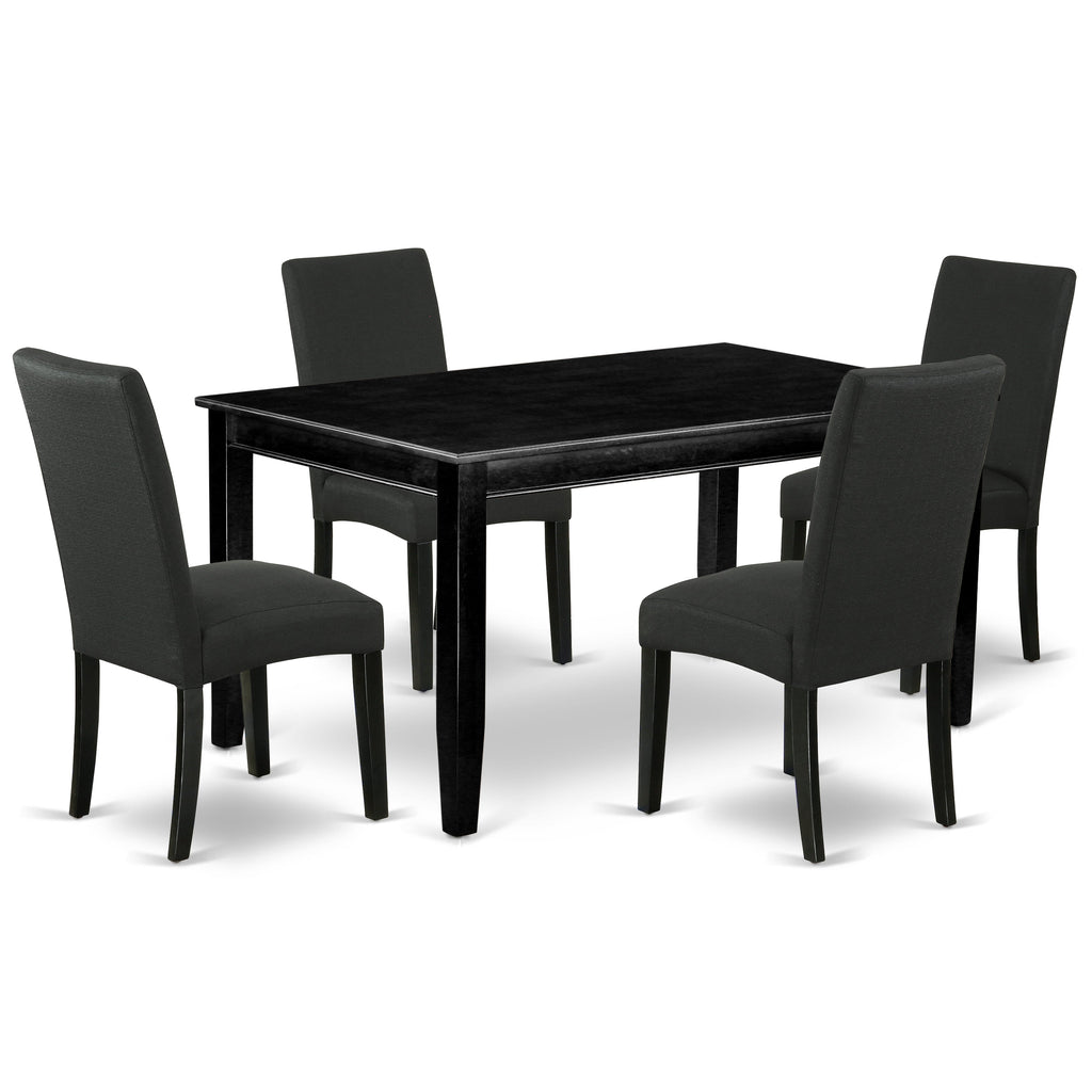 East West Furniture DUDR5-BLK-24 5 Piece Dining Table Set for 4 Includes a Rectangle Kitchen Table and 4 Black Color Linen Fabric Parsons Dining Chairs