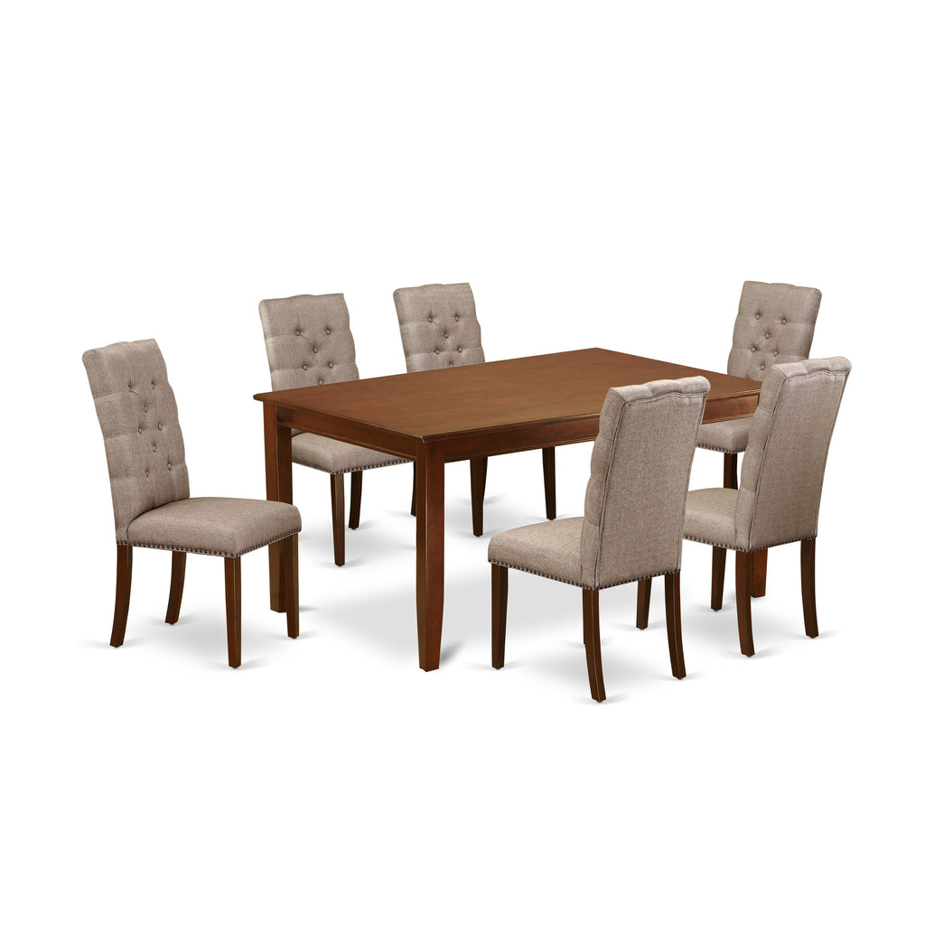 East West Furniture DUEL7-MAH-16 7 Piece Dining Room Table Set Consist of a Rectangle Kitchen Table and 6 Dark Khaki Linen Fabric Parson Dining Chairs