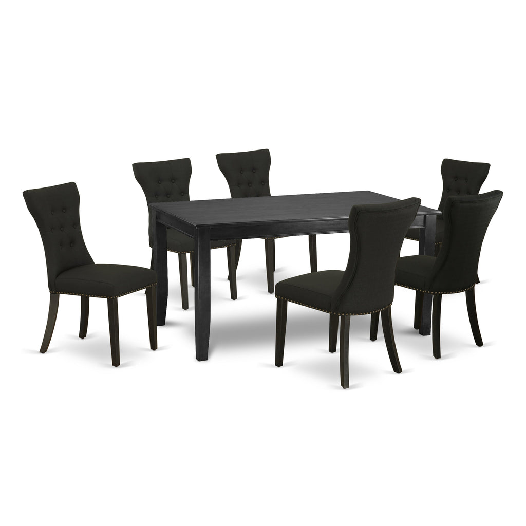 East West Furniture DUGA7-BLK-24 7 Piece Dining Room Furniture Set Consist of a Rectangle Dining Table and 6 Black Linen Fabric Parsons Chairs