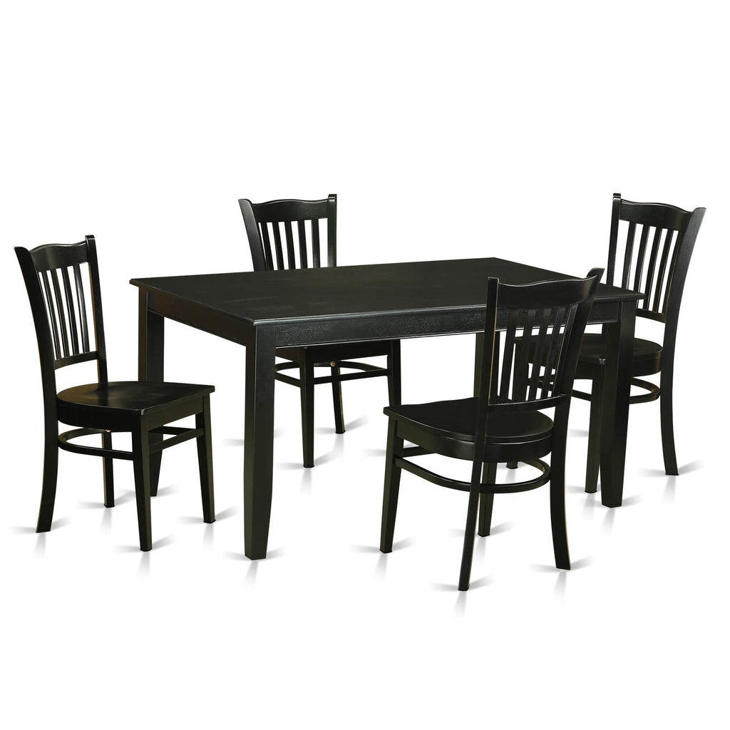 East West Furniture DUGR5-BLK-W 5 Piece Dining Set Includes a Rectangle Solid Wood Table and 4 Kitchen Room Chairs