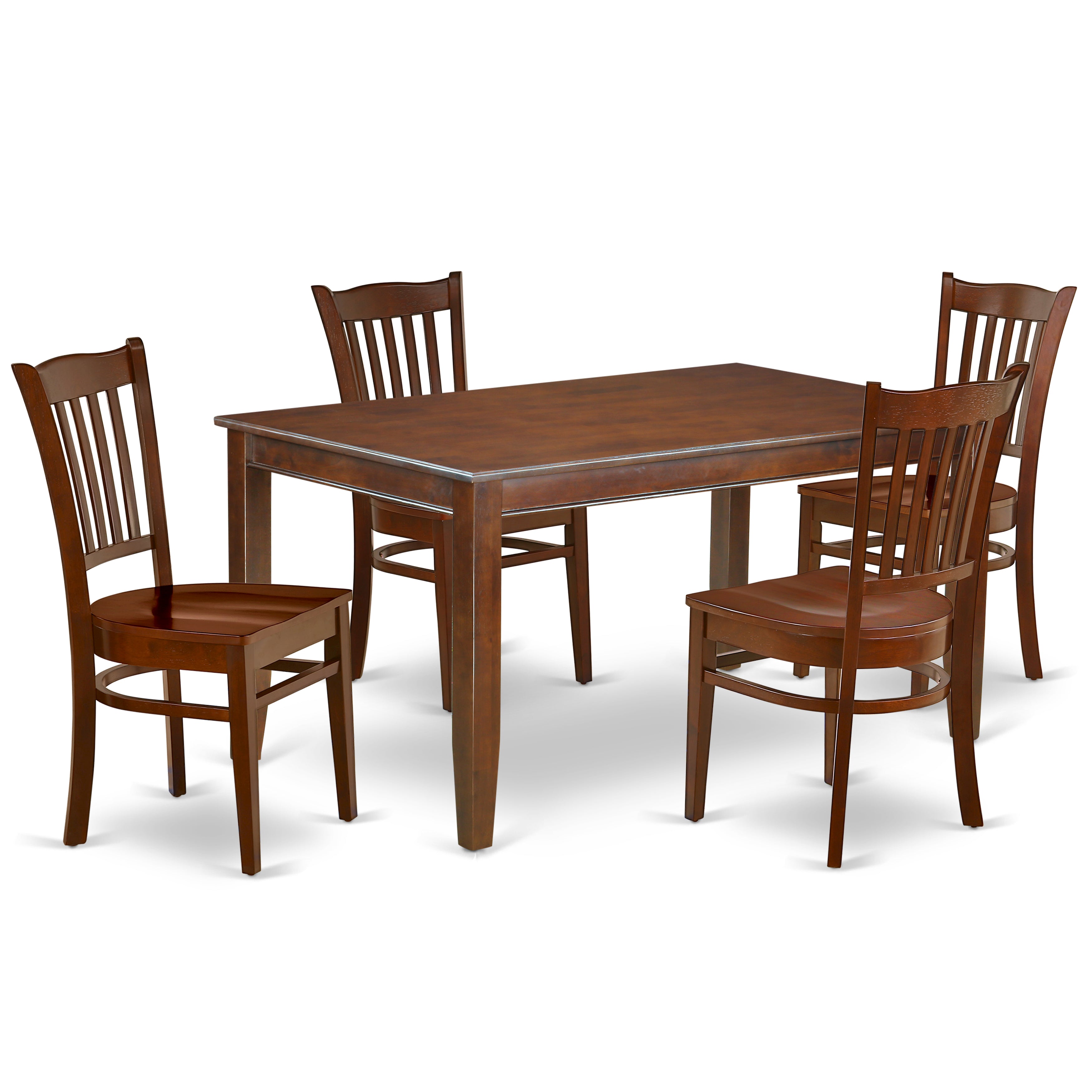 DUGR5-MAH-W 5Pc Rectangular 60 Inch Dinner Table And Four Wood Seat Chairs