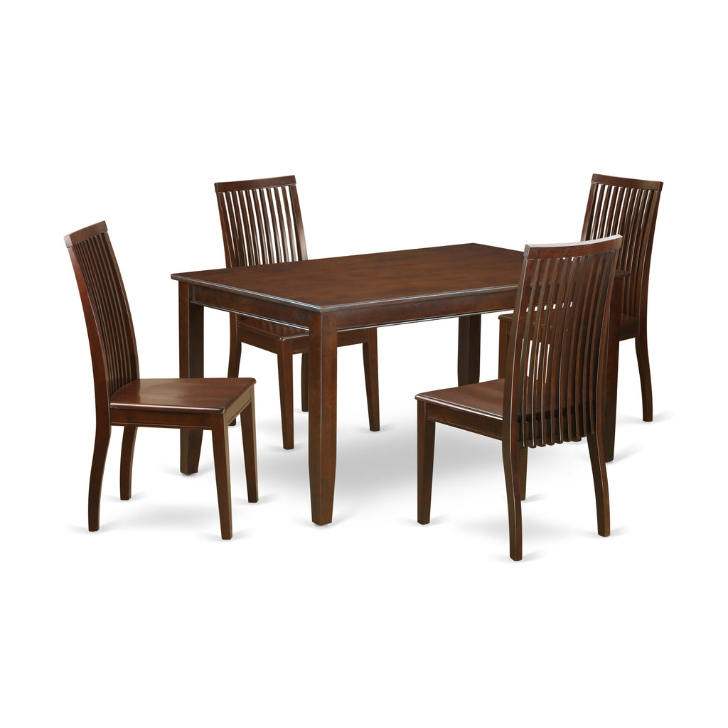 Juego de comedor de 5 piezas East West Furniture DUIP5-MAH-W. Incluye una mesa de comedor rectangular y 4 sillas de cocina.