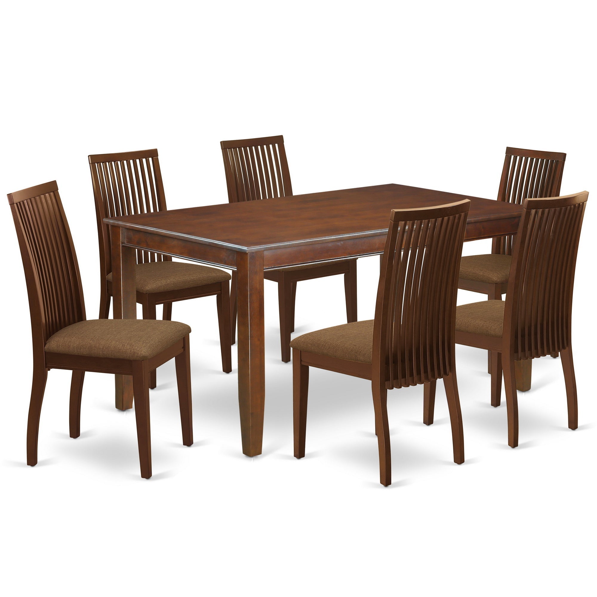 DUIP7-MAH-C 7 Pc Dinette Set Includes a Rectangular Kitchen Table and Six Linen seat Dining Chairs, Mahogany Finish