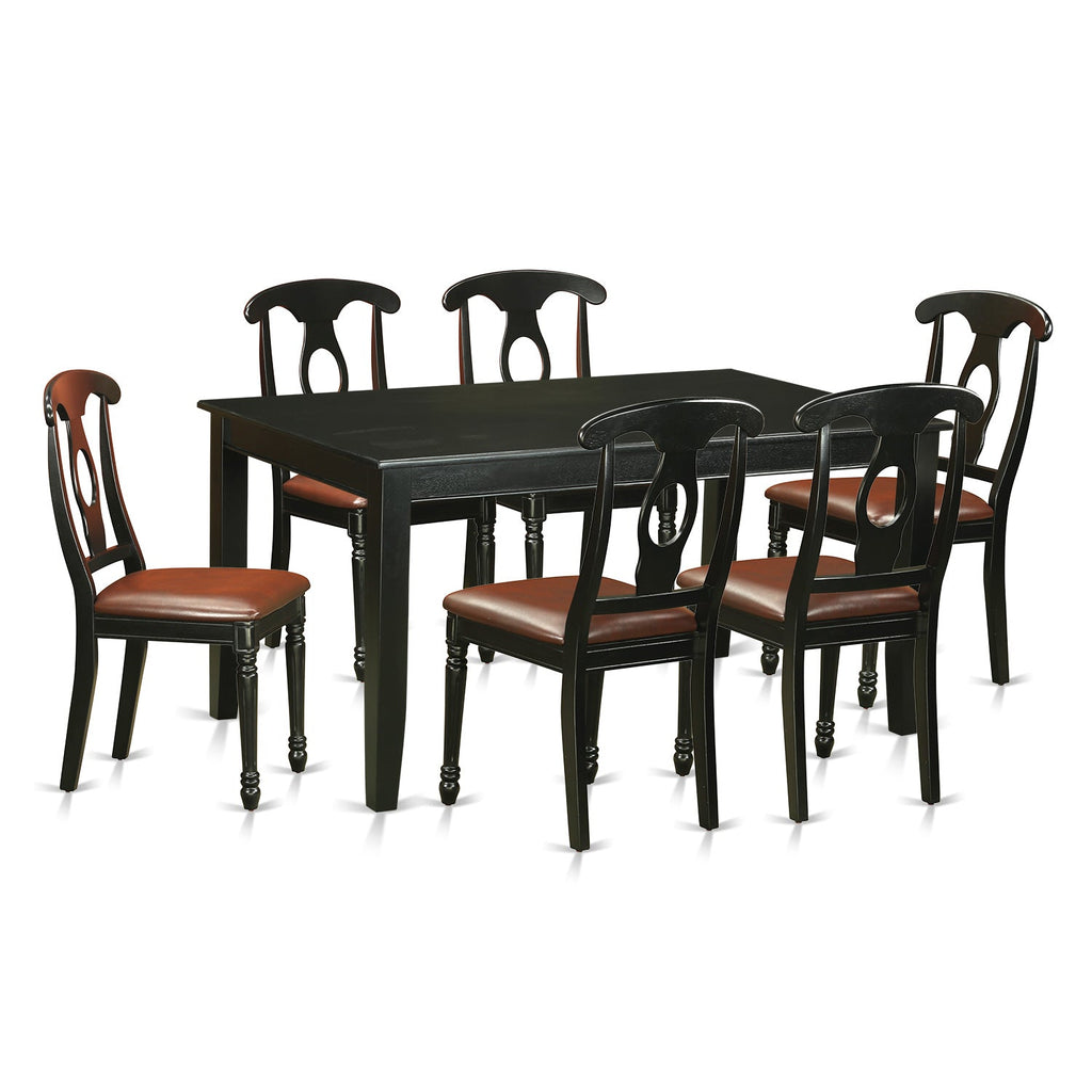 East West Furniture DUKE7-BLK-LC 7 Piece Kitchen Table & Chairs Set Consist of a Rectangle Dining Table and 6 Faux Leather Dining Room Chairs