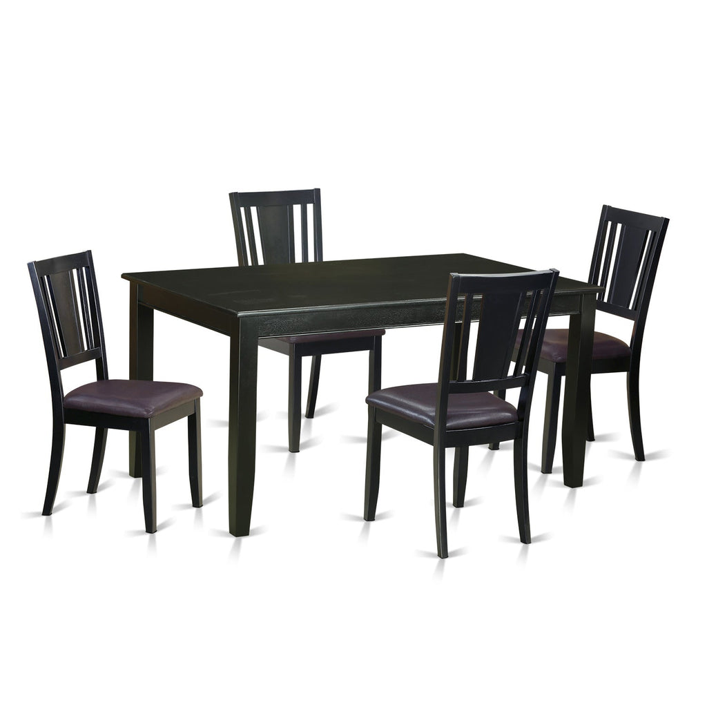Juego de mesa de comedor de 5 piezas para 4 personas DULE5-BLK-LC de East West Furniture. Incluye una mesa de cocina rectangular y 4 sillas de comedor tapizadas en piel sintética.