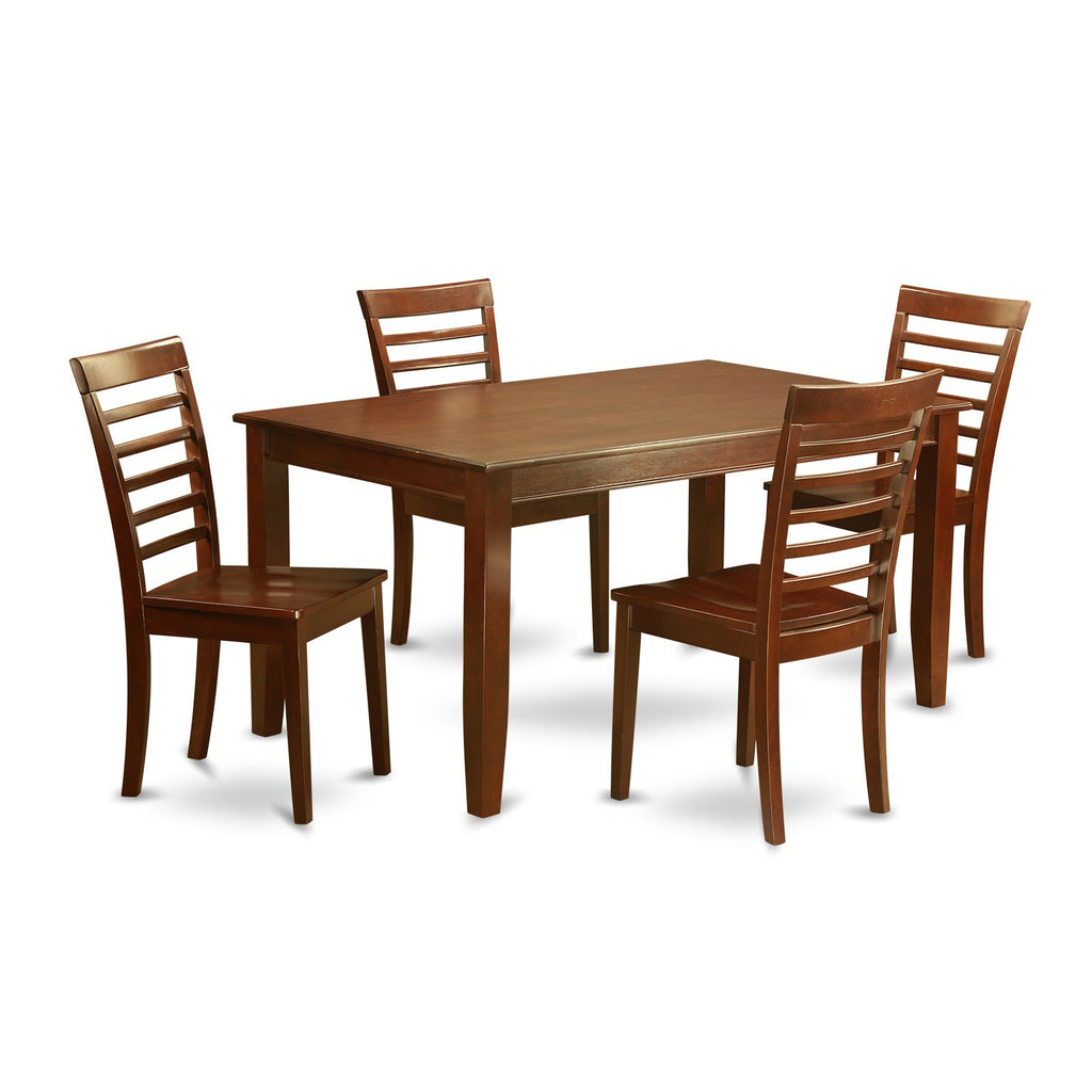 East West Furniture DUML5-MAH-W 5 Piece Dining Set Includes a Rectangle Dining Room Table and 4 Kitchen Chairs