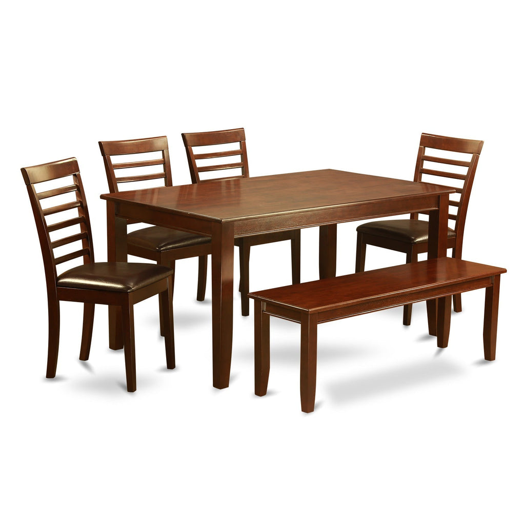 East West Furniture DUML6D-MAH-LC 6 Piece Dining Room Furniture Set Contains a Rectangle Kitchen Table and 4 Faux Leather Dining Chairs with a Bench