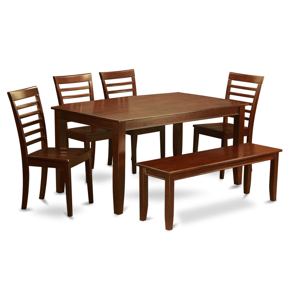 East West Furniture DUML6D-MAH-W 6 Piece Kitchen Table & Chairs Set Contains a Rectangle Dining Table and 4 Dining Room Chairs with a Bench, 36x60 Inch, Mahogany