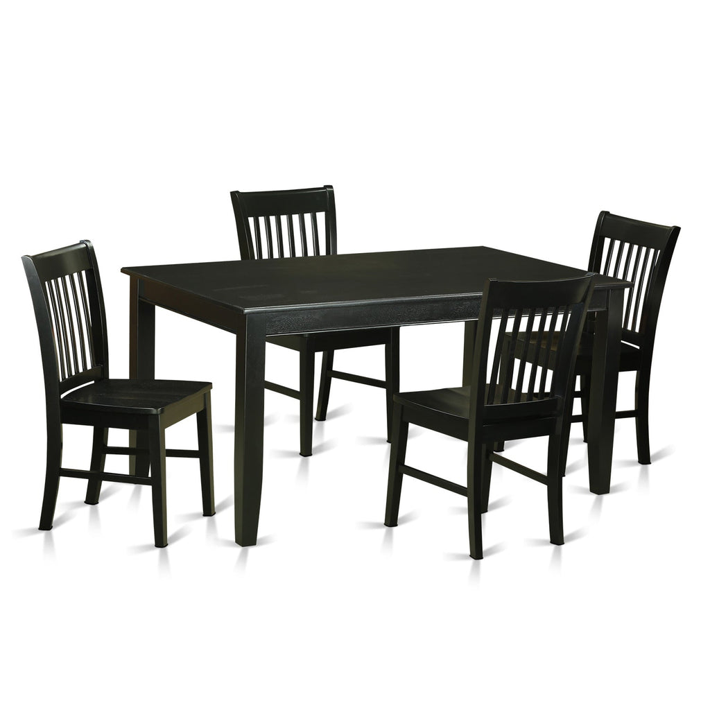 East West Furniture DUNO5-BLK-W 5 Piece Dining Room Table Set Includes a Rectangle Wooden Table and 4 Kitchen Dining Chairs