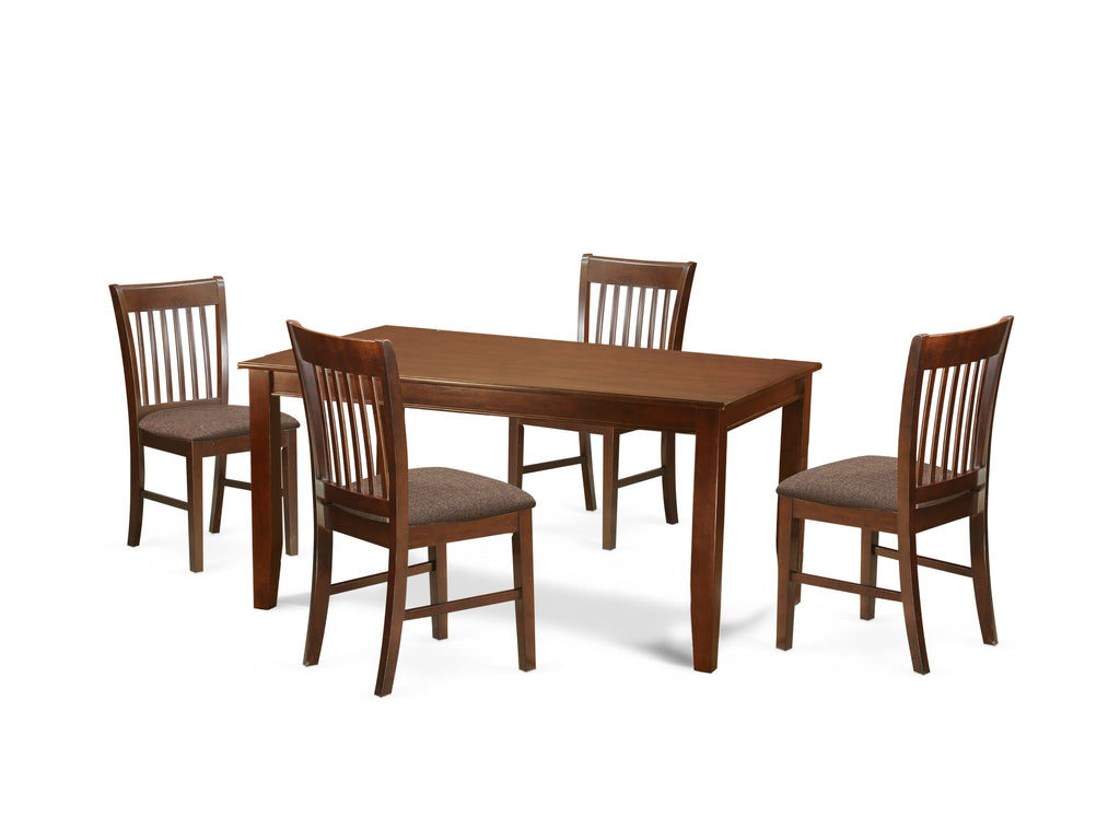 East West Furniture DUNO5-MAH-C 5 Piece Dinette Set for 4 Includes a Rectangle Dining Room Table and 4 Linen Fabric Upholstered Dining Chairs