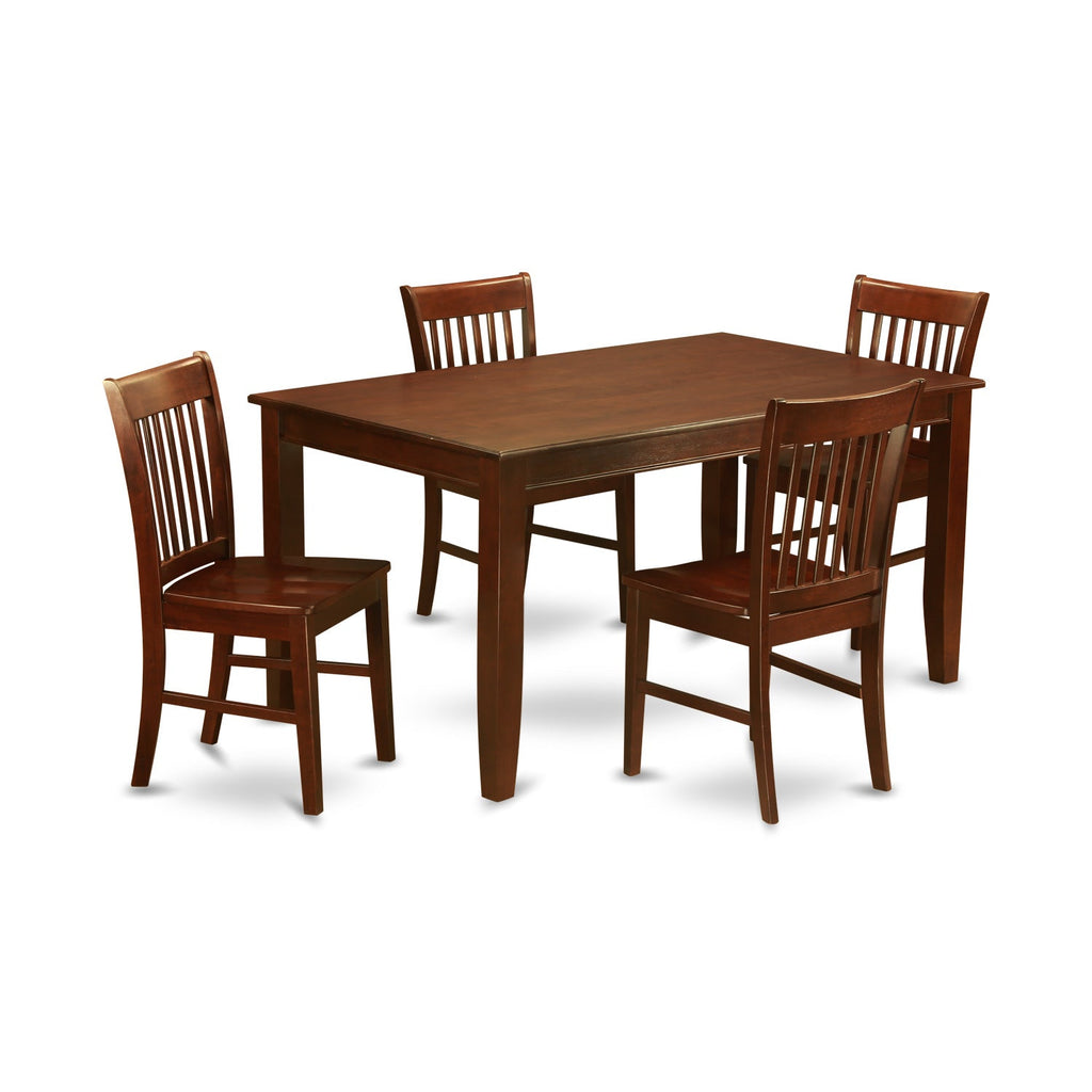 East West Furniture DUNO5-MAH-W 5 Piece Dining Room Table Set Includes a Rectangle Kitchen Table and 4 Dining Chairs