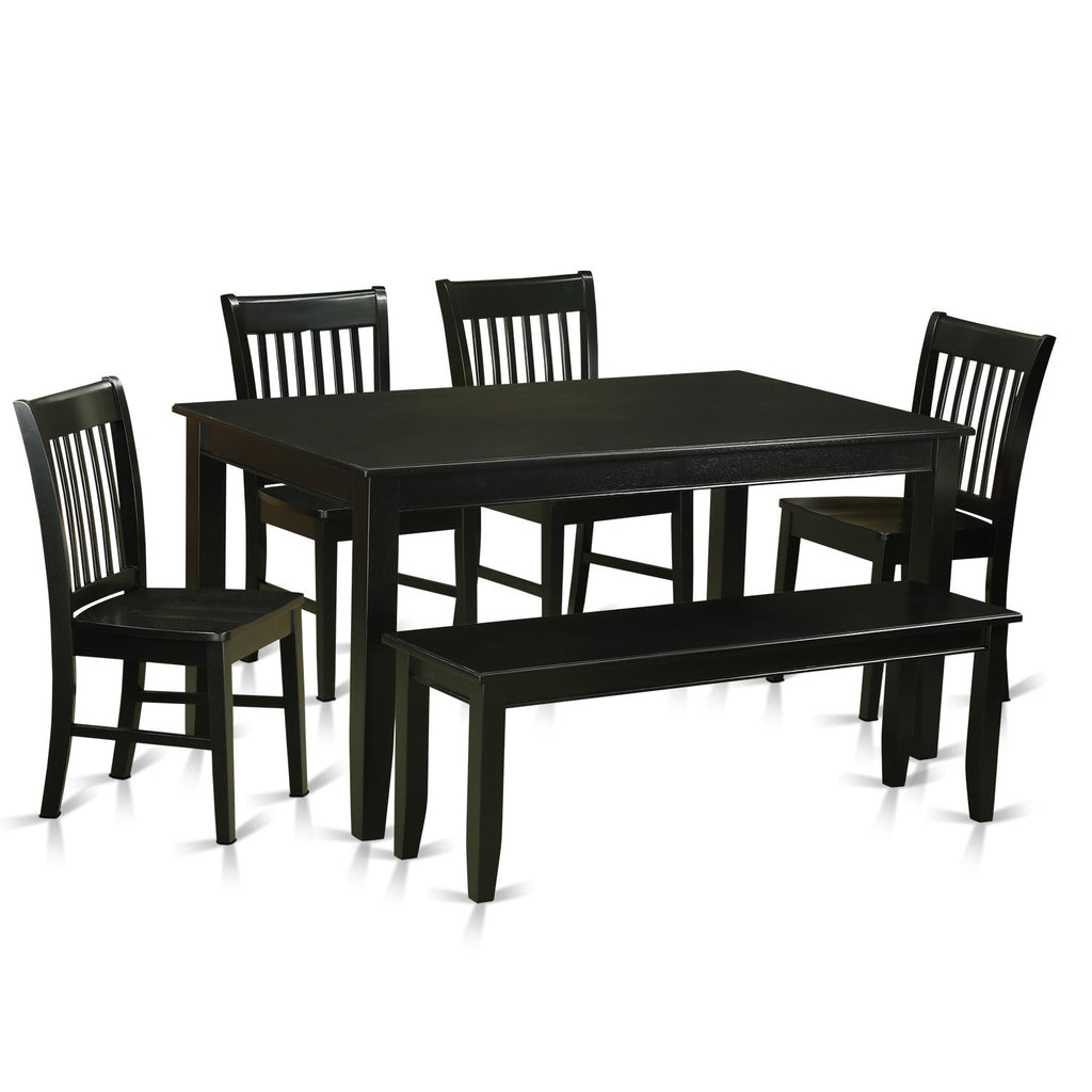 East West Furniture DUNO6-BLK-W 6 Piece Kitchen Table & Chairs Set Contains a Rectangle Dining Table and 4 Dining Room Chairs with a Bench, 36x60 Inch, Black