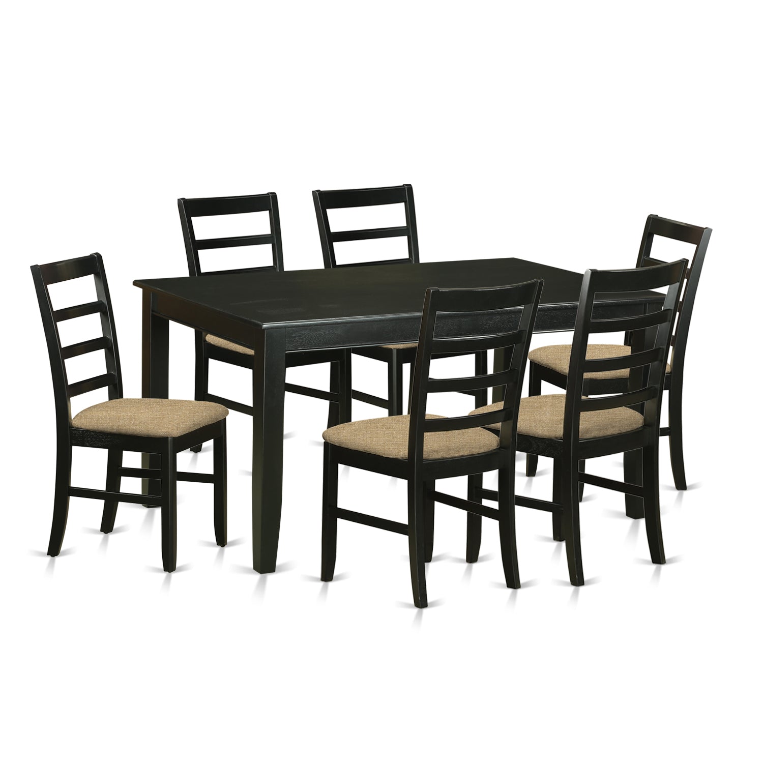 Juego de mesa de comedor East West Furniture DUPF7-BLK-C de 7 piezas compuesto por una mesa de cocina rectangular y 6 sillas de comedor tapizadas en tela de lino.