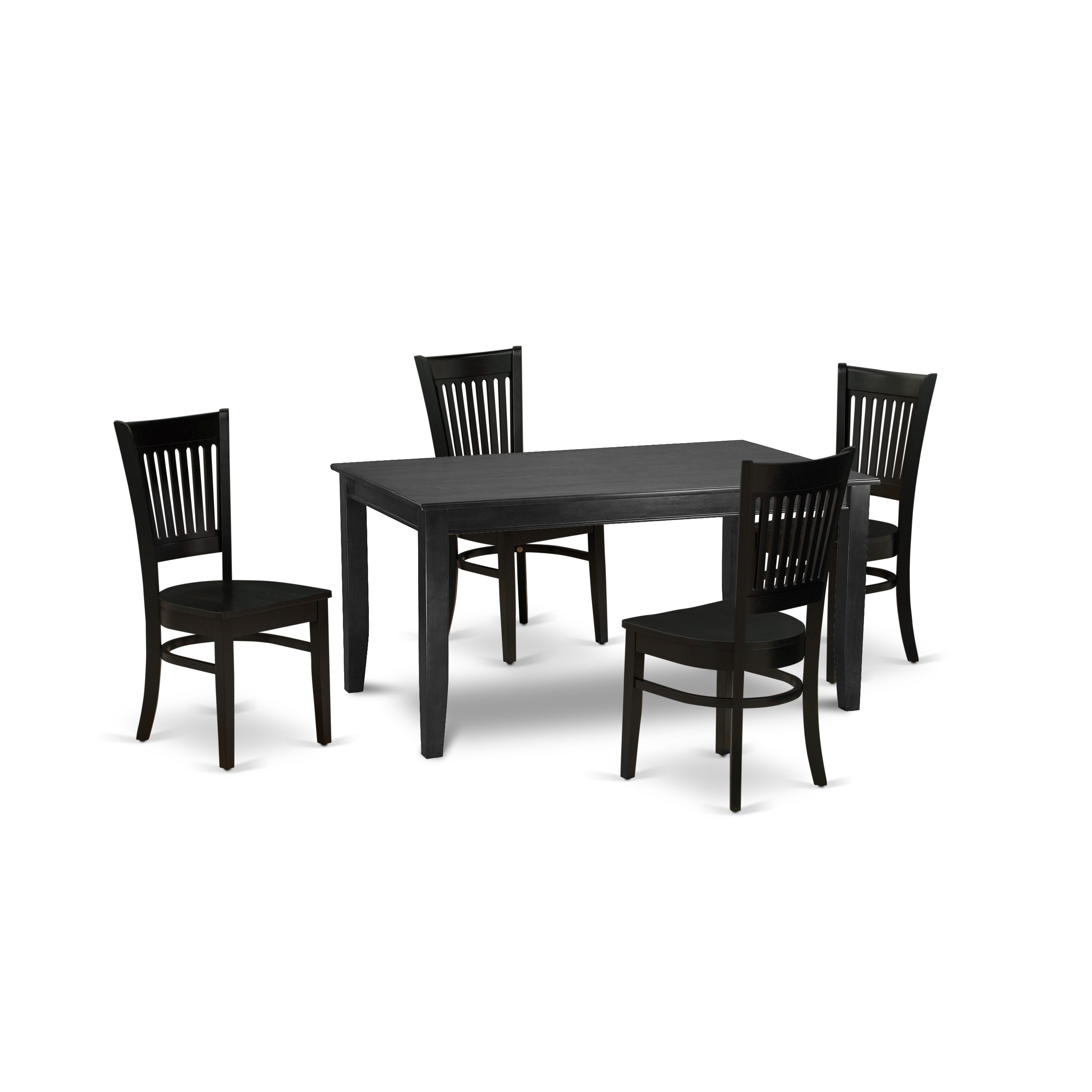 East West Furniture DUVA5-BLK-W 5-Piece Small Dining Table Set-4wooden Chairs with Slatted Back and wooden seat-A Mid Century Dining Table with Rectangular Top and 4 Legs- Black Finish