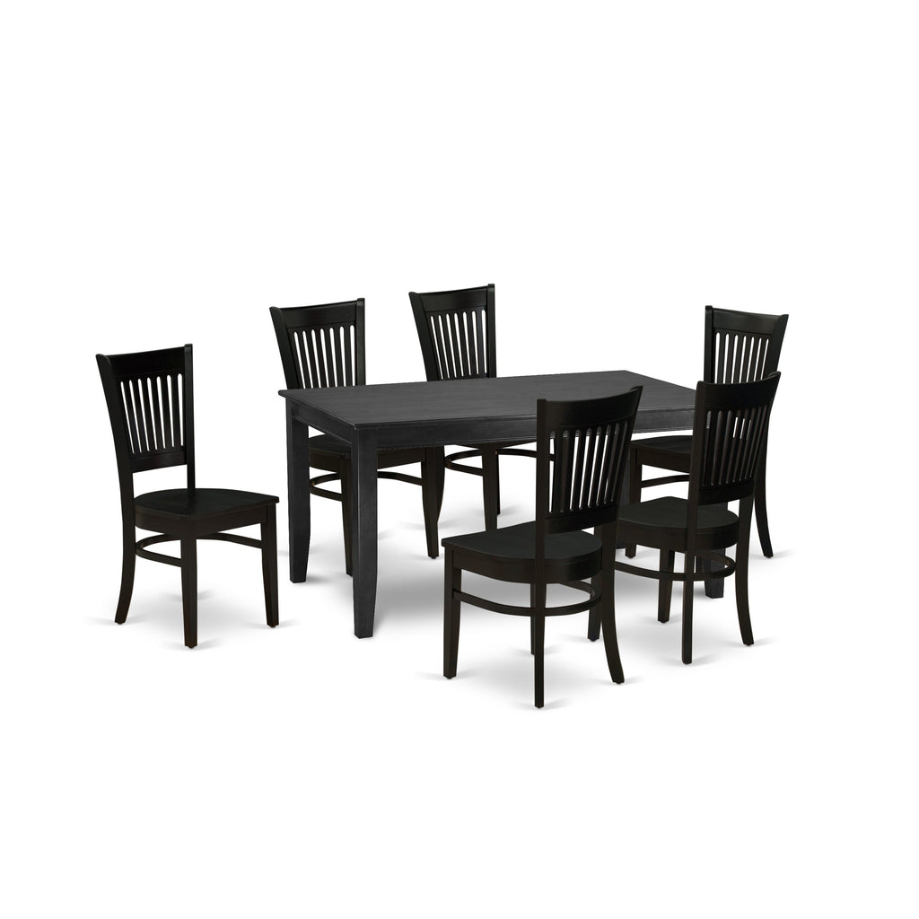 East West Furniture DUVA7-BLK-W 7 Piece Dining Set Consist of a Rectangle Dinner Table and 6 Kitchen Dining Chairs