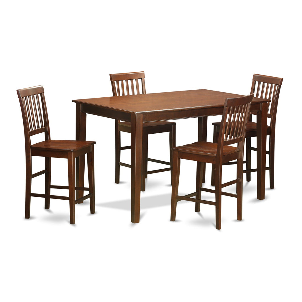 El juego de encimera de cocina de 5 piezas East West Furniture DUVN5H-MAH-W incluye una mesa de comedor rectangular y 4 sillas de comedor.