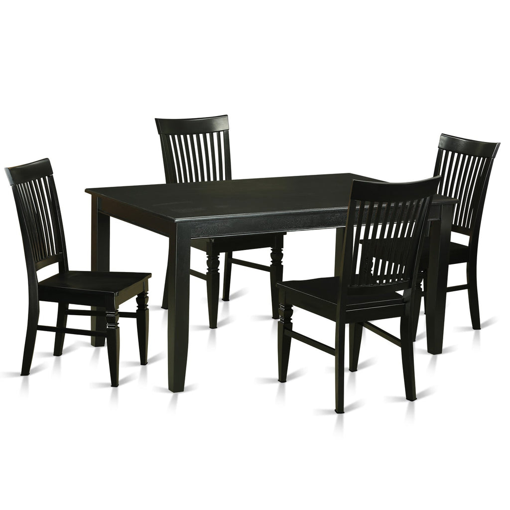 Juego de comedor de 5 piezas DUWE5-BLK-W de East West Furniture. Incluye una mesa de comedor rectangular y 4 sillas de cocina.