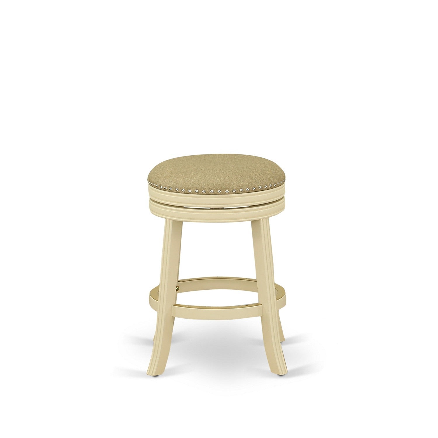 Taburete de bar Devers de East West Furniture DVS024-202, redondo, tapizado en cuero sintético de sándalo, altura de mostrador, sin respaldo.