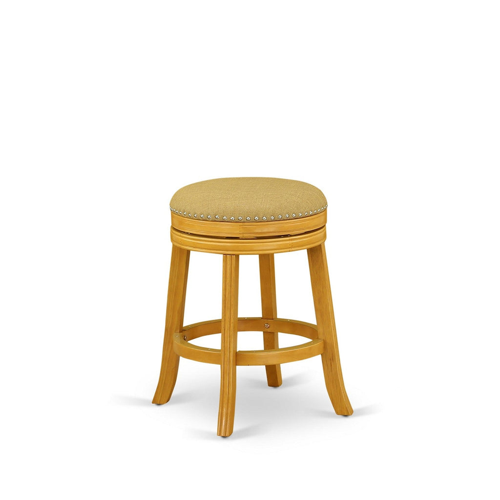 East West Furniture EDDV3-OAK-16 3 Piece Counter Height Dining Table Set Contains a Round Kitchen Table with Pedestal and 2 Backless Stools