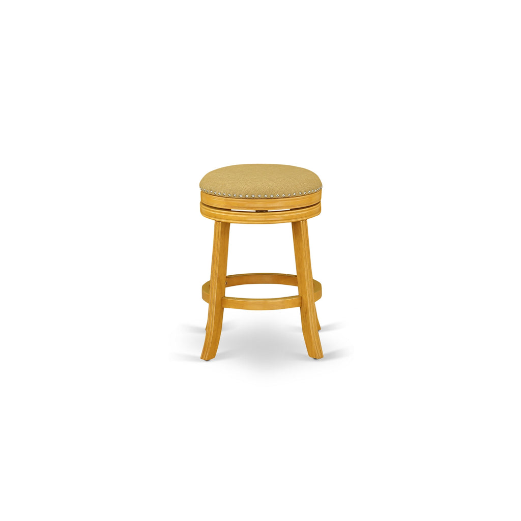 East West Furniture EDDV3-OAK-16 3 Piece Counter Height Dining Table Set Contains a Round Kitchen Table with Pedestal and 2 Backless Stools