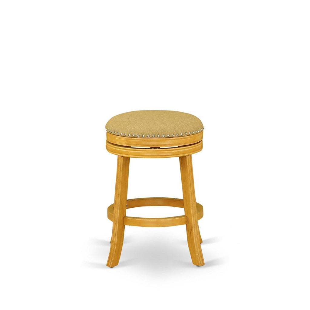 East West Furniture EDDV3-OAK-16 3 Piece Counter Height Dining Table Set Contains a Round Kitchen Table with Pedestal and 2 Backless Stools