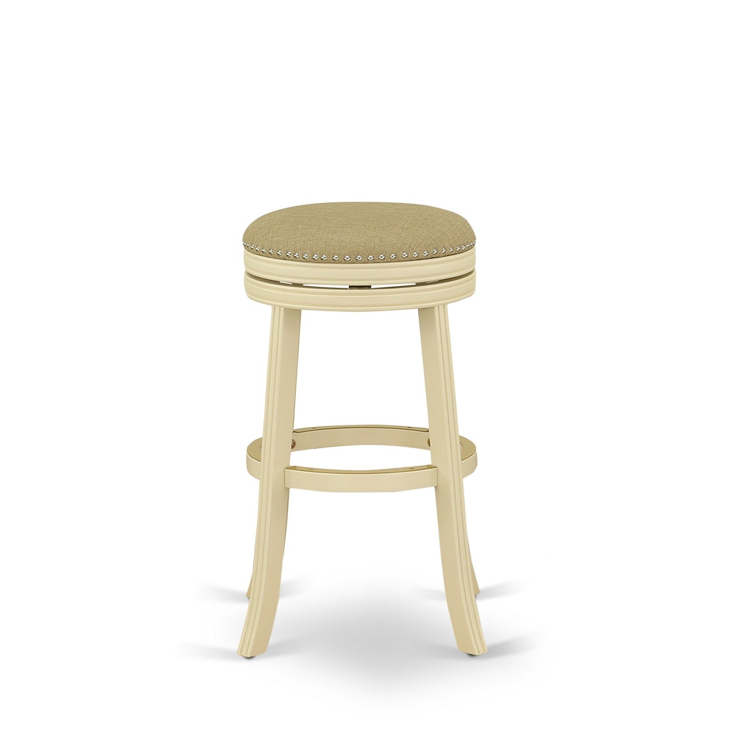 DVS030-202 Devers Swivel Backless Barstool 30'' Seat Height With Linen White Leg And F12-02 Pu Leather Sandalwood Color