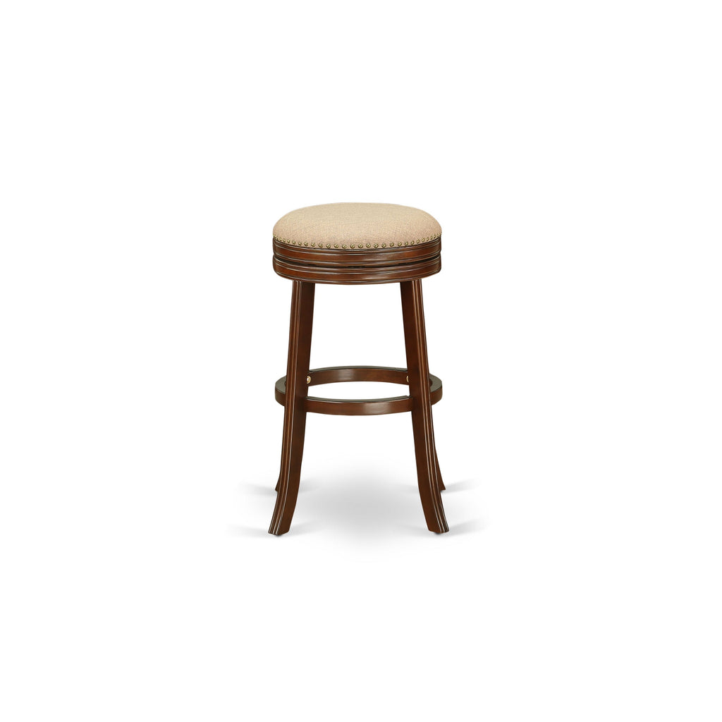 East West Furniture DVS030-303 Devers Counter Height Bar Stool - Round Shape Mocha PU Leather Upholstered Kitchen Counter Backless Chairs, 30 Inch Height, Mahogany