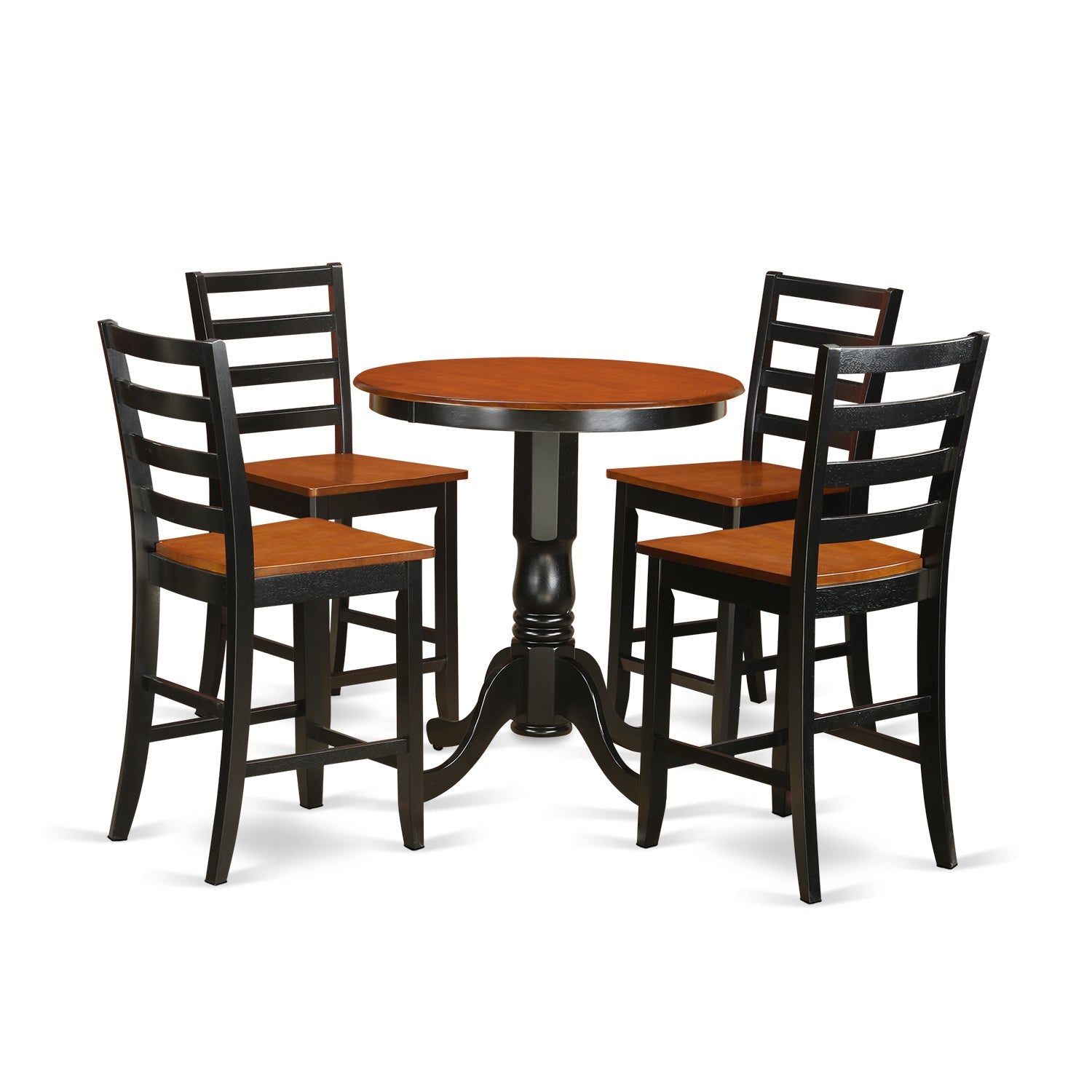 Juego de mesa de comedor de 5 piezas East West Furniture EDFA5-BLK-W con altura de mostrador. Incluye una mesa de cocina redonda con pedestal y 4 sillas de comedor.