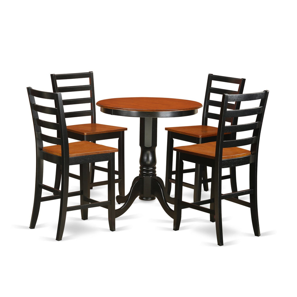 East West Furniture EDFA5-BLK-W 5 Piece Counter Height Dining Table Set Includes a Round Kitchen Table with Pedestal and 4 Dining Chairs