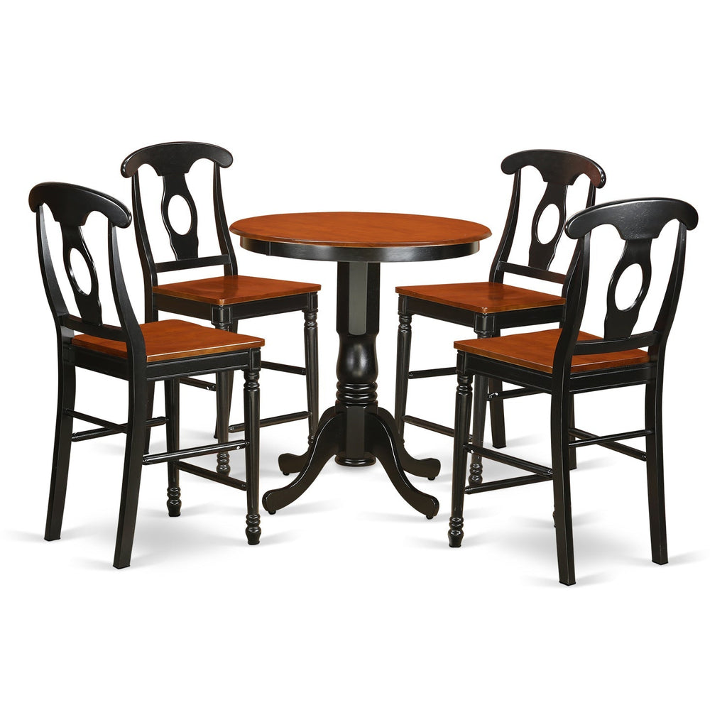 East West Furniture EDKE5-BLK-W 5 Piece Counter Height Pub Set Includes a Round Dining Table with Pedestal and 4 Kitchen Chairs, 30x30 Inch, Black & Cherry