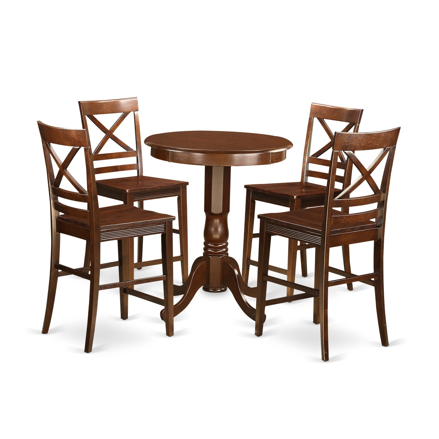 Juego de comedor de 5 piezas East West Furniture EDQU5-MAH-W con altura de mostrador. Incluye una mesa de cocina redonda con pedestal y 4 sillas de comedor.