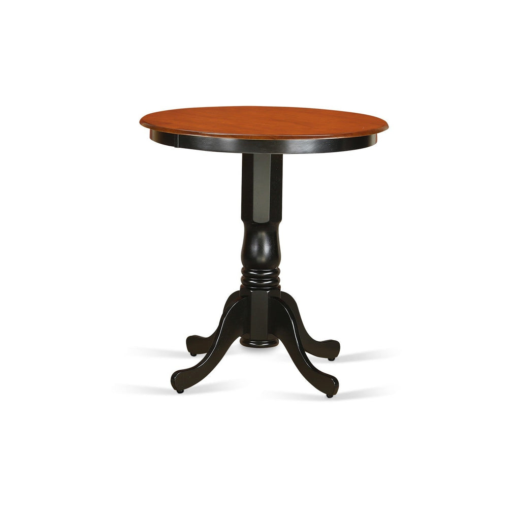 East West Furniture EDKE3-BLK-W 3 Piece Counter Height Pub Set for Small Spaces Contains a Round Dining Room Table with Pedestal and 2 Kitchen Chairs