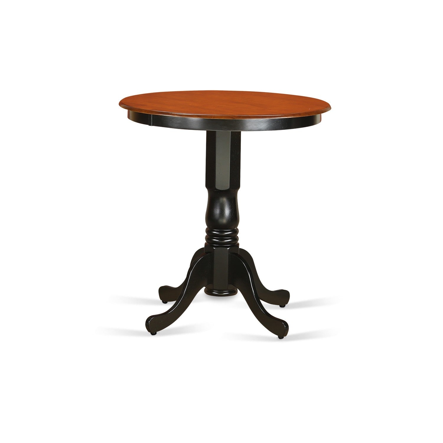 Juego de encimera de cocina de 3 piezas EDFA3-BLK-W de East West Furniture para espacios pequeños. Contiene una mesa de comedor redonda con pedestal y 2 sillas de comedor.