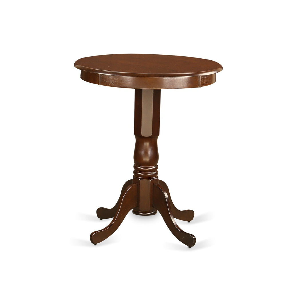 East West Furniture EDBU3-MAH-LC 3 Piece Counter Height Dining Table Set  Contains a Round Wooden Table with Pedestal and 2 Faux Leather Upholstered Chairs