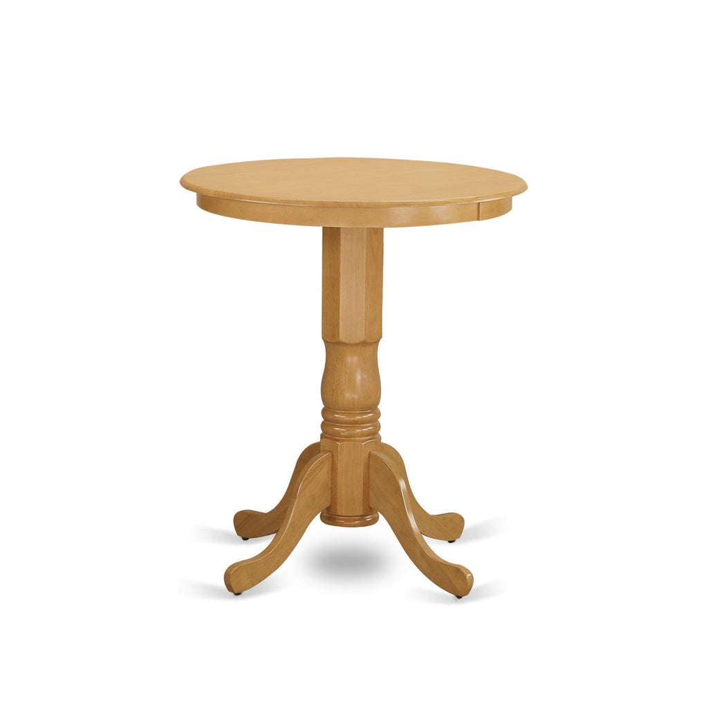 East West Furniture EDBF3-OAK-16 3 Piece Counter Height Dining Table Set Contains a Round Kitchen Table with Pedestal and 2 Backless Stools