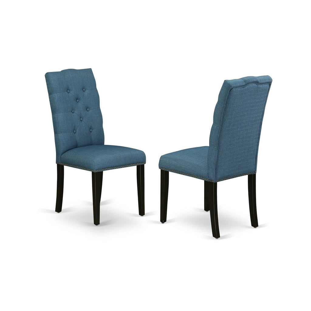 East West Furniture LAEL5-71-21 5 Piece Dining Room Table Set Includes a Rectangle Kitchen Table with Butterfly Leaf and 4 Blue Linen Fabric Parsons Dining Chairs