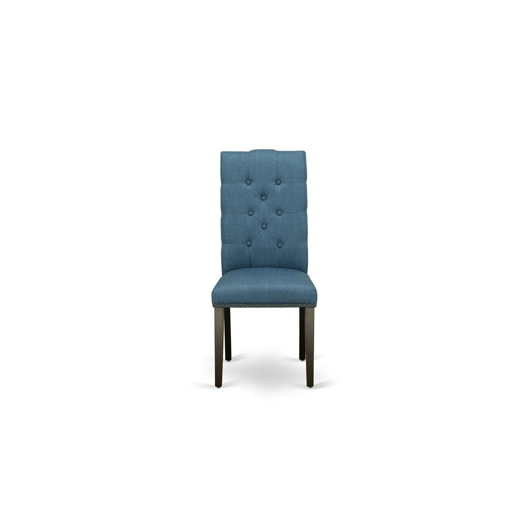 East West Furniture LAEL5-71-21 5 Piece Dining Room Table Set Includes a Rectangle Kitchen Table with Butterfly Leaf and 4 Blue Linen Fabric Parsons Dining Chairs