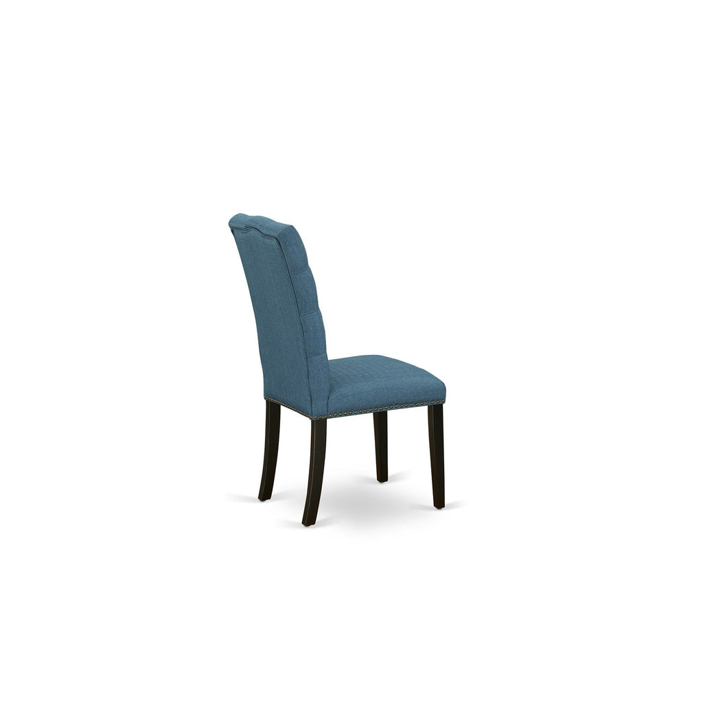 East West Furniture LAEL7-71-21 7 Piece Dining Table Set Consist of a Rectangle Kitchen Table with Butterfly Leaf and 6 Blue Linen Fabric Upholstered Chairs