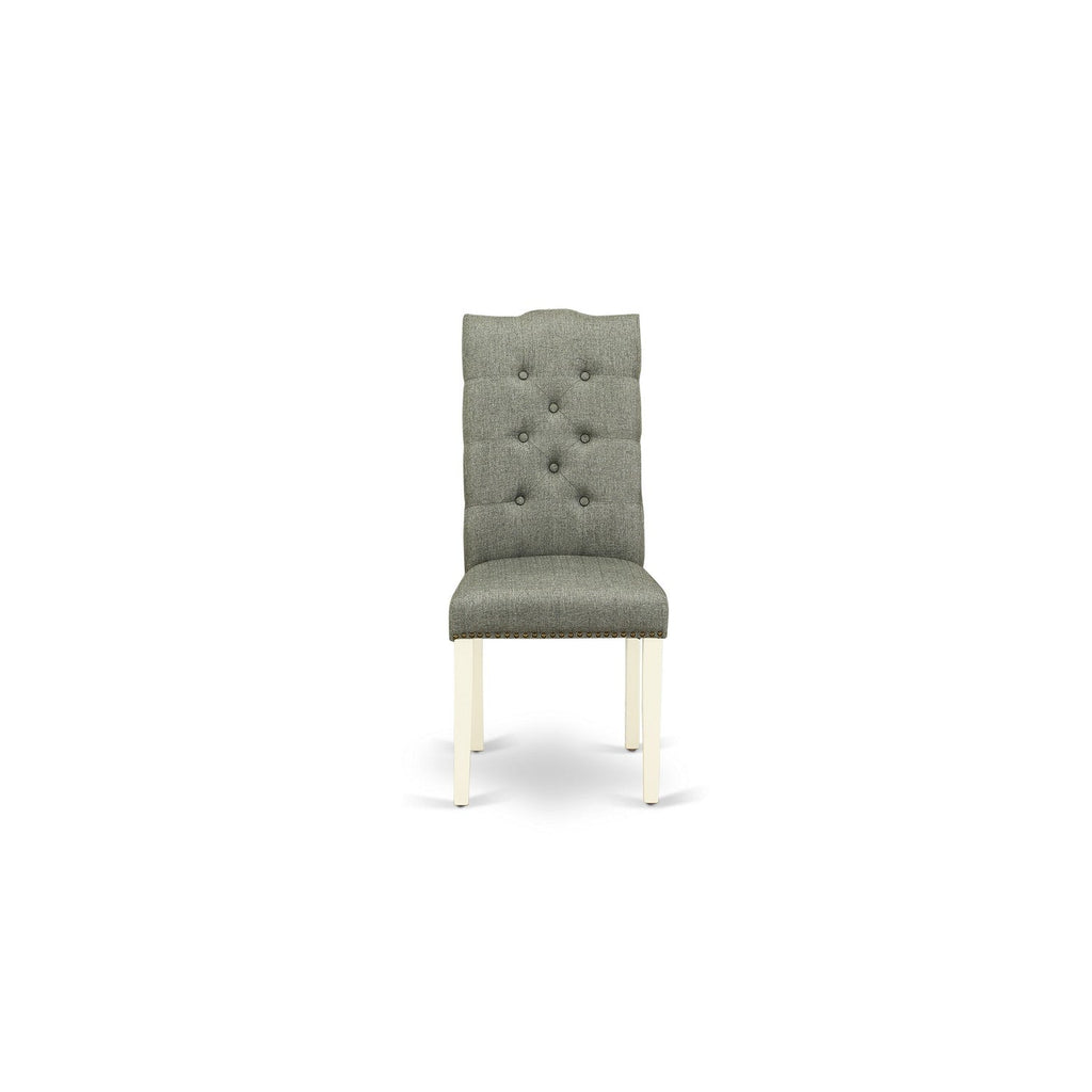 East West Furniture ELP2T07 Elsa Parson Dining Room Chairs - Button Tufted Nailhead Trim Gray Linen Fabric Padded Chairs